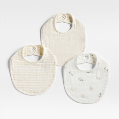 Baby's First Blue Mini Animal Organic Cotton Gauze Baby Bib, Set of 3