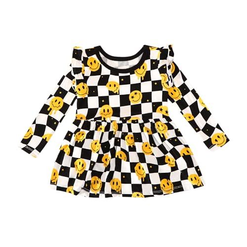 DREAMHALO Baby Girl Bodysuit Dress- Viscose Made from Bamboo, Long Sleeve Flutter Skater Dress with Bodysuit Infant Outfit