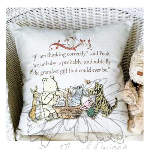 Pooh Throw Pillow / NO Insert Pillow / New Baby Gift / Baby Shower Gift / New Mom / Mother to Be Gifts / Nursery Decor / Personalized