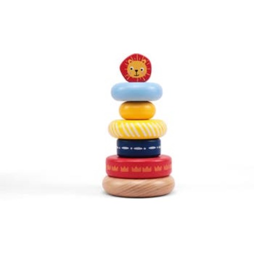 Leo Stacking Toddler Ring Tower - 7-Piece Blue Wooden Stacker Puzzle