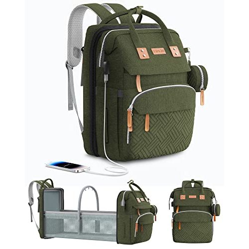 ISMGN Diaper Bag Backpack with Changing Station, Large Diaper Bag, Baby Bag, Multifunctional Diaper Bag, ARMYGREEN