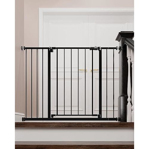 Mom's Choice Award-InnoTruth Dog Gate for Stairs, 28.9-42.1" Wide Baby Gate Indoor for Doorways, 30" Tall Pet Gate for Dogs Easy Walk Thru One Hand Opeing Dual Lock, Pressure Mount Easy Install, Black