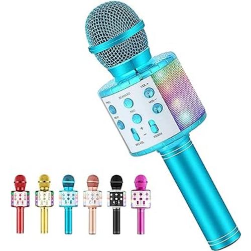 Voice Changing Karaoke Microphone for Kids Singing,5 in 1 Wireless Bluetooth Microphone with LED Lights Karaoke Machine Portable Mic Speaker Player Recorder for Home Party Birthday