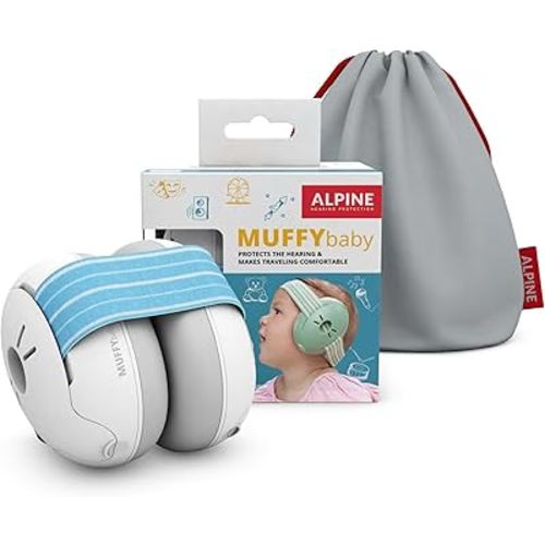 Alpine Muffy Baby Ear Protection for Babies and Toddlers up to 36 Months - CE & ANSI Certified - Noise Reduction Earmuffs - Comfortable Baby Headphones Against Hearing Damage & Improves Sleep - Blue