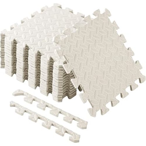 Shihanee Foam Floor Baby Tiles Foam Floor Mats Play Mats Bulk with Borders Interlocking for Kids Baby Playroom Nursery Gym (Ivory White,16ft)