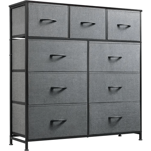 WLIVE 9-Drawer Dresser, Fabric Storage Tower for Bedroom, Hallway, Entryway, Closet, Tall Chest Organizer Unit with Fabric Bins, Steel Frame, Wood Top, Easy Pull Handle, Dark Grey