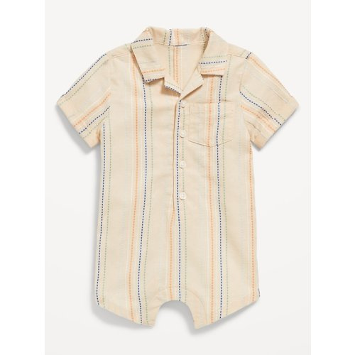 Striped Textured Dobby Pocket Romper for Baby