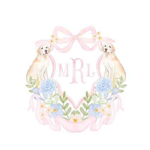 Baby Floral Puppy Custom Crest Art Print // monogram // initials // bow // girl // nursery // watercolor