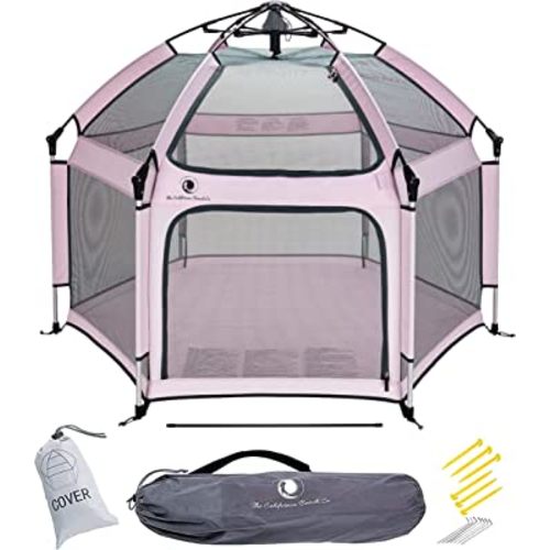 POP 'N GO Premium Indoor and Outdoor Baby Playpen - Portable, Lightweight, Pop Up Pack and Play Toddler Play Yard w/Canopy and Travel Bag - Soft Pink