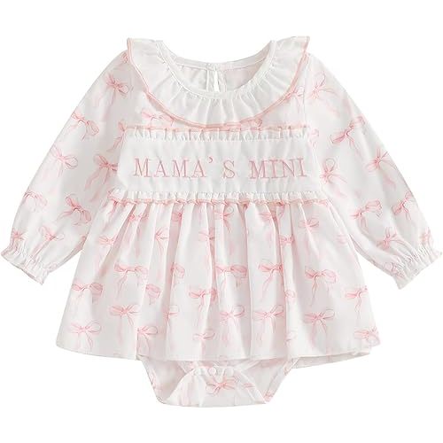 MoZiKQin Baby Girl Ruffle Romper Newborn Dress Long Sleeve Letter Bowknot Doll Collar Bodysuit Skirt Cute Spring Clothes