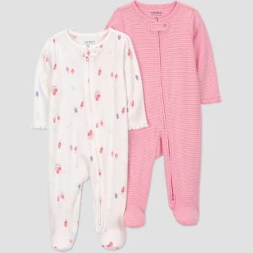 Carter's Just One You® Baby Girls' 2pk Ice Cream Long Sleeve Sleep N' Play Footed Pajamas - Cream/Pink Newborn