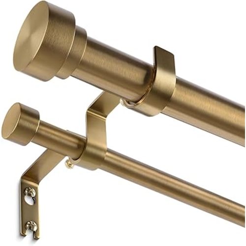 36-153 Inch Double Curtain Rod, Brass Modern Heavy Duty Dual Rods