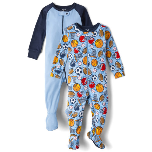 The Children's Place Baby Toddler Boys Long Sleeve Footed PJ, 2-Pack, Sizes NB-5T