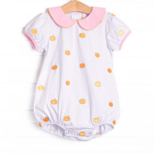Petite Polka Dot Pumpkins Embroidered Bubble, Pink – Stitchy Fish