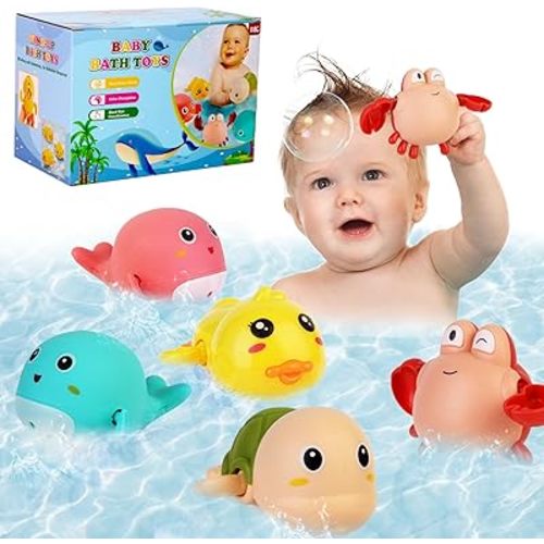 Baby Bath Toys 5 Pcs Set,Wind Up Bath Toys for Toddlers,Bathtub Toys for Kids,Dolphins,Crabs,Turtles,Ducks Floating Water Toys,Swimming Pools Bath Toys for Boys Girls