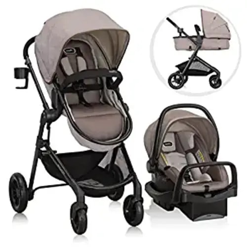 Evenflo Pivot Modular Travel System With SafeMax Car Seat, 2 Piece Set (Pack of 1 - Only Travel System - Sandstone Beige