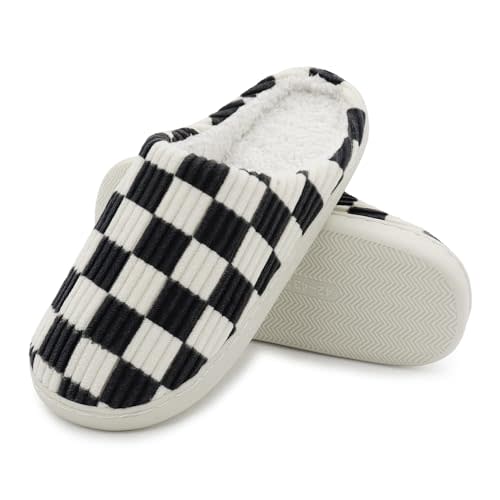 Jogyew Women House Fuzzy Slippers - Plaid Scuff Checkered Slip-on Memory Foam Indoor Outdoor Comfortable Soft Slides