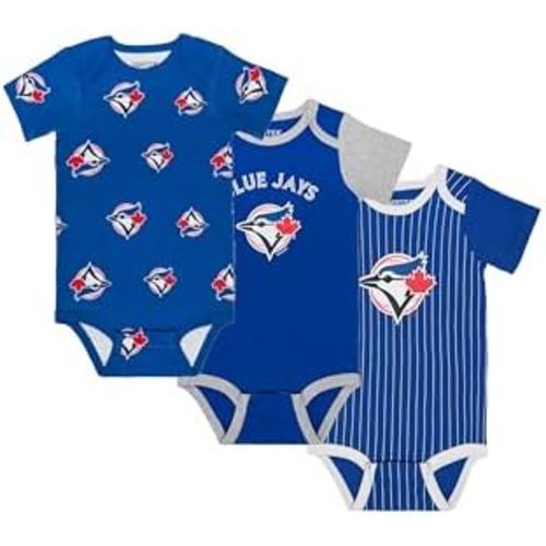Gertex MLB Toronto Blue Jays 3-Pack Baby Infant Onesie Bodysuits | 3 Designs in One | Multiple Colours & Styles