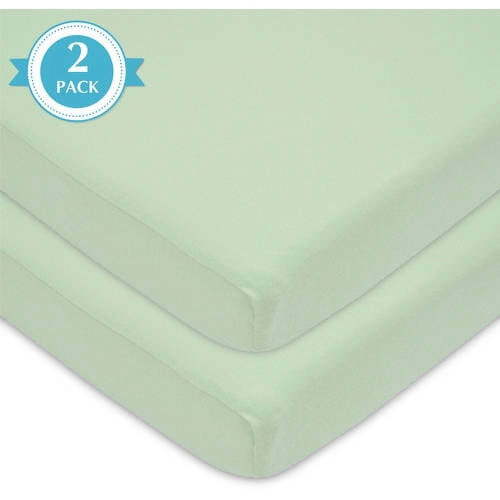 American Baby Company 2 Pack 100% Natural Cotton Fitted Mini Crib Sheets 38" x 24" - Soft & Breathable Small Nesting Portable Sheets, Fits Pack N Play Mattresses, Celery, for Boys & Girls