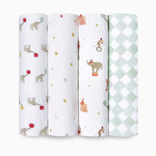 Aden + Anais Essentials Cotton Muslin Swaddles (4 Pack) - Elephant Circus