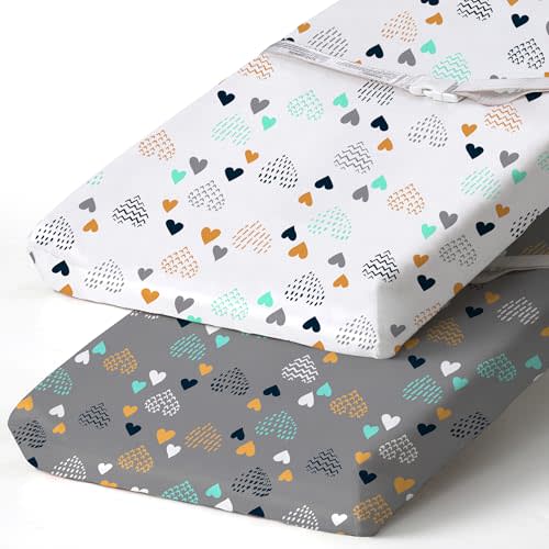 BROLEX Changing Pad Covers for Baby: Boy Girls Ultra Stretchy Soft 2 Pack Heart Pattern