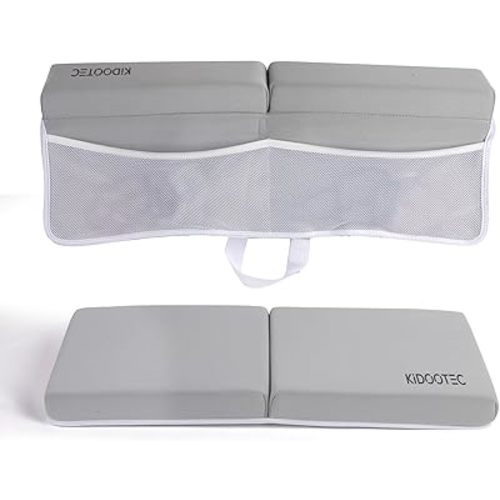 Baby Bath Kneeler and Elbow Rest Pad for Baby Bathing Parents, Non-Slip for Baby and Toddler Bathing, Painless Foam Mat with Toy Organizer Pockets Support Large Bathtub, Quick Drying (Gray)