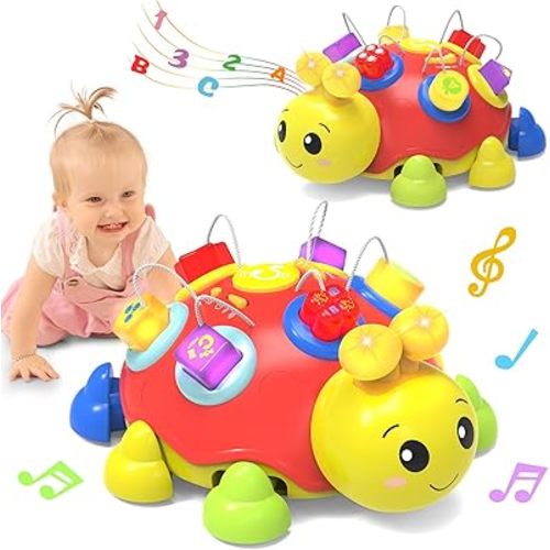 Baby Bilingual Musical Ladybug Crawling Toys,Baby Toys 6-12 Months with Light-up Music, Early Educational Learning Toys, Infant Gift Toys for 7 8 9 10 11 Months 1-2 Years Old Newborn Boys Girls (Red)