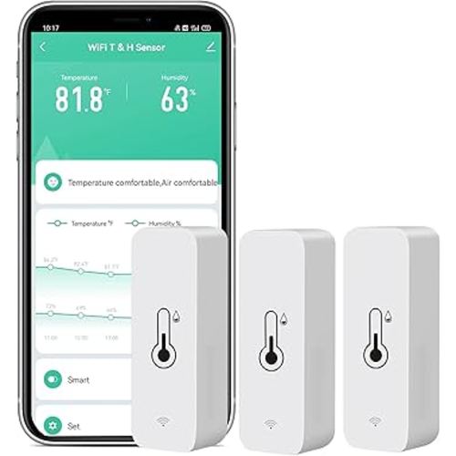 3-Pack WiFi Temperature Humidity Sensor: Wireless Temperature Humidity Monitor with App Alert, Free Data Storage Export, Smart Indoor Thermometer Hygrometer Compatible with Alexa Google Assistant