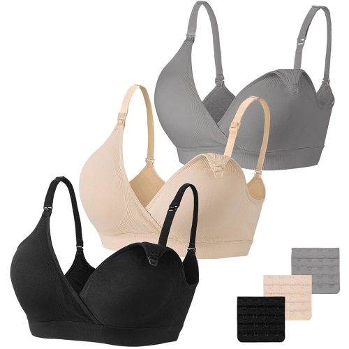 Vinfact 3 Pack Nursing Bras for Breastfeeding Seamless V Neck Maternity Bra Women Pregnancy Breastfeeding Bra