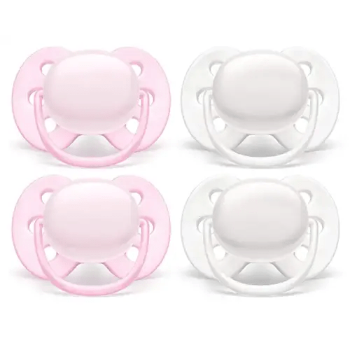 Philips AVENT Ultra Soft Pacifier, 0-6 Months, Arctic White/Pink, 4 Pack, SCF214/41