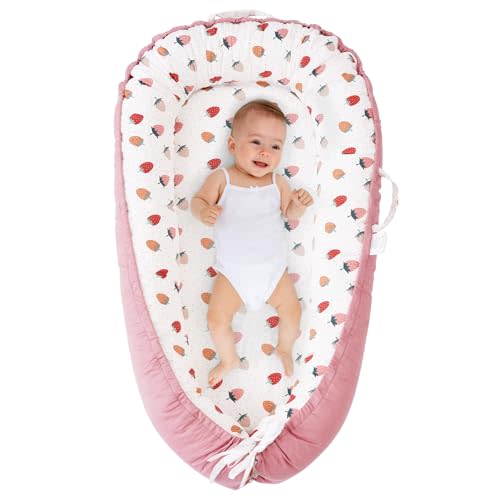 ALINUX Baby Lounger for Newborn 0-24 Months,100% Cotton Baby Lounger Cover, Suitable for Babies Aged 0-24 Months, Pink