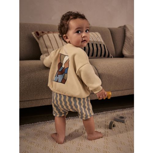 Neutral Stripe Baby Sweatshirt and Shorts Set