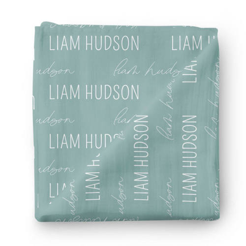 Personalized Ocean Baby Name Swaddle Blanket - Block & Script