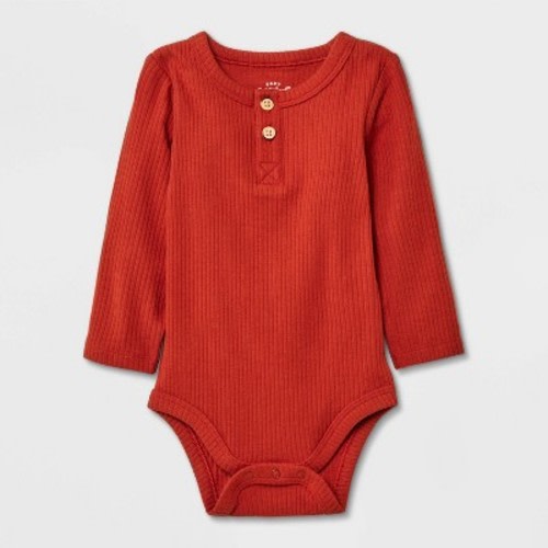 Baby Long Sleeve Henley Bodysuit - Cat & Jack™, Color: Rust, Size: 0-3M