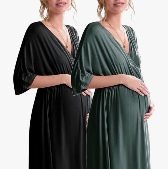 Ekouaer 3 in 1 Labor/Delivery/Hospital Gown 2 Pack Maternity Dress Nursing Nightgown Sleepwear