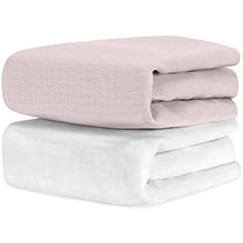 Newton Baby Organic Fitted Crib Sheets (2-Pack) - 100% Breathable and Ultra-Soft, 100% Organic Muslin Cotton, Fits All Standard Cribs, Sunrise Pink + White