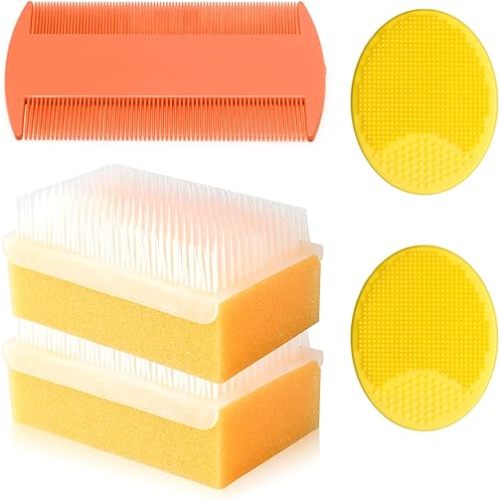 Cradle Cap Brush for Babies, 5Pcs Cradle Cap Treatment Set with Soft Bristle Brushes Silicone Scrubber Fine-Tooth Comb for Newborn Bathing Essentials Baby Brush and Comb Set (Orange)