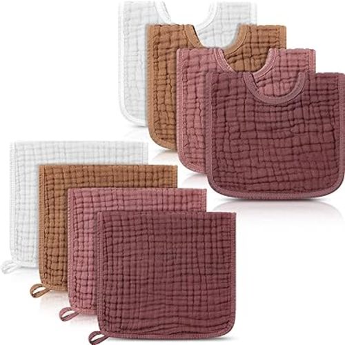 8 Pack Baby Burp Cloth Muslin Sets Unisex Bibs Muslin Burp Cloth Cotton Burp Rags Absorbent Soft Burping Cloth