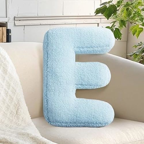 huraty Light Blue Letter Pillow Soft Couch Decorative Alphabet Cushion Boys Girls Gifts Kids Accent Room Decor (E, 14.9" Lx11.8 W)