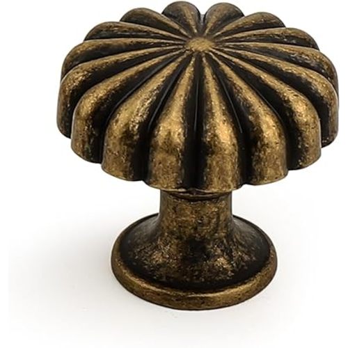 Probrico 10 Pack Antique Brass Cabinet Knobs Vintage Round Kitchen Knobs Modern Design Hardware for Cabinets and Drawers