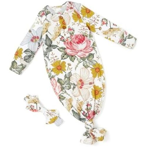 PATPAT Baby Sleeper Gown with Bamboo Viscose for Newborn Girls Boys, Knotted Nightgown with Mittens for Infant Home Coming