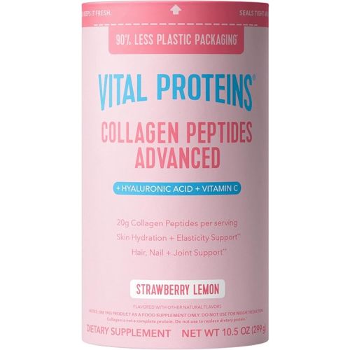 Vital Proteins Collagen Peptides Advanced, Hydrolyzed Peptides with Hyaluronic Acid and Vitamin C - Strawberry Lemon Flavor Powder, 10.5oz