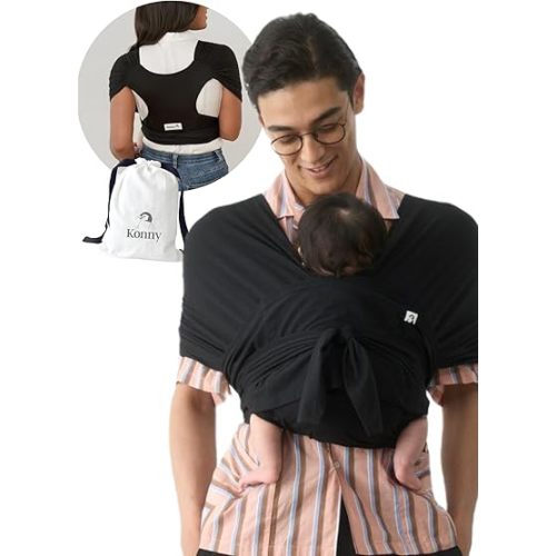 Konny New and Improved Baby Carrier Flex SoftBreeze Premium Material - Adjustable, Easy to Wear and Wrap Baby Sling, Perfect for Newborn Babies Essentials up to 44 lbs, (M-4XL) - Black