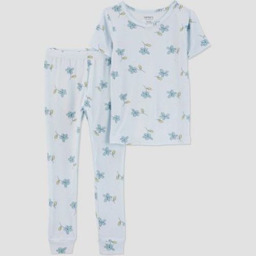 Carter's Just One You®️ Toddler Girls' 2pc Floral Comfy Soft Snug Fit Pajama Set - Blue 18M: Crew Neck, Jersey Fabric