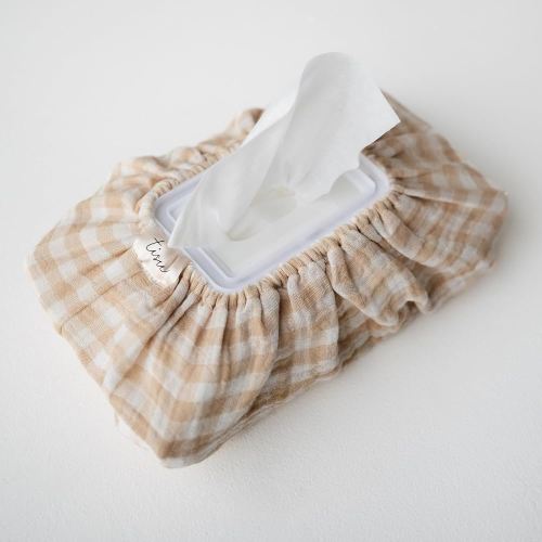 Baby Wipes Cover – Universal Size, One Size Fits All Wipes Packages | Muslin Cotton Tissue Cover for Nursery, Diaper Bag & Changing Table, Station | Gingham & Neutral Patterns (Beige Gingham)