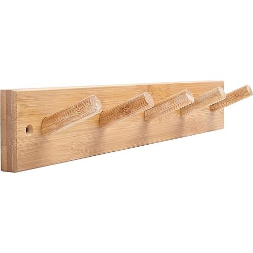 WEBI Coat Rack Wall Mounted,16" Hole to Hole,Coat Hanger Wall Mount with 5 Hooks for Hanging Coats,Hook Rack Peg Rail for Hats,Jacket,Clothes,Towels,Natural