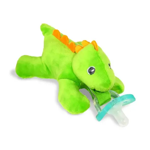 RaZbaby JollyPop Pacifier, Holder w/Detachable Baby Pacifier, Stuffed Animal RaZbuddy, All Ages 0M+, 100% Medical Grade USA Made Silicone, Machine Washable, Textured & Easy to Hold – T-Rex