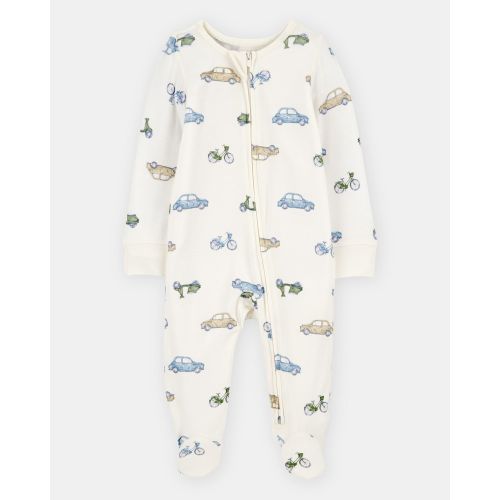 Baby Boy Car Print 2-Way Zip PurelySoft Sleep & Play Pajamas - Ivory - Carter's | Carter's