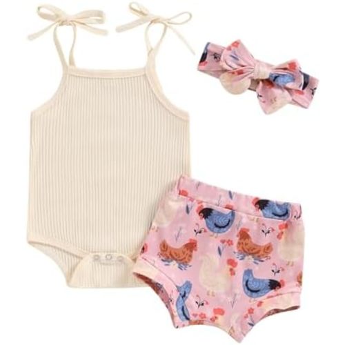Kuriozud Newborn Infant Baby Girl 2 Piece Summer Outfits Tank Romper Top + Ruffle Bloomer Shorts Set Clothes