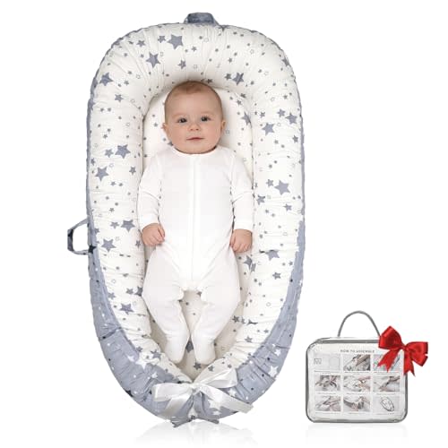 Baby Lounger | Organic Cotton Infant Lounger | Reversible, Adjustable & Portable Floor Lounger | Soft, Breathable, Washable Cover